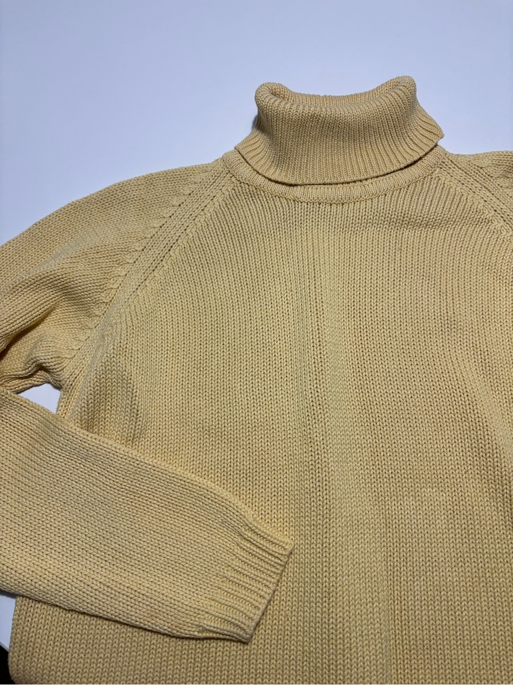 Vintage Jeanne Pierre Pastel Butter Yellow Cotton Turtleneck Knit Sweater